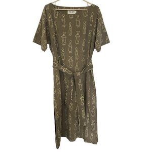 PO-EM Block Print Dress Size Small Handwoven Cotton Artsy Lagenlook Natural